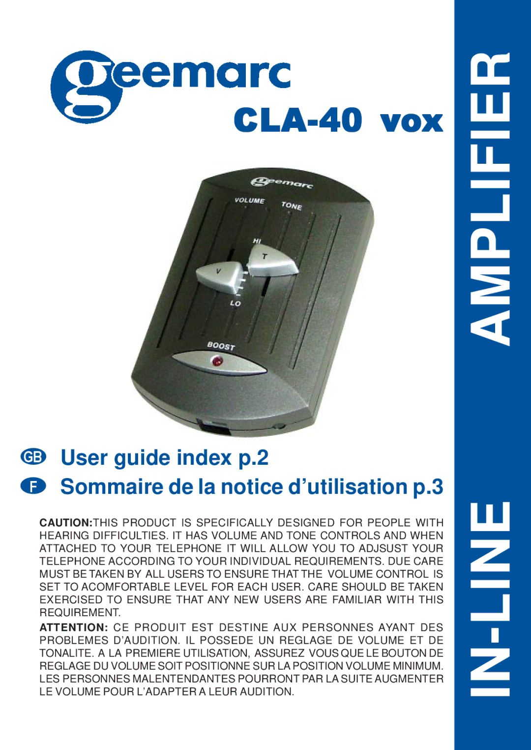 Geemarc CLA-40 VOX manual Amplifier 