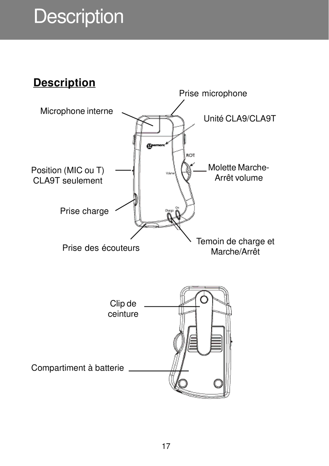 Geemarc CLA9T manual Description 