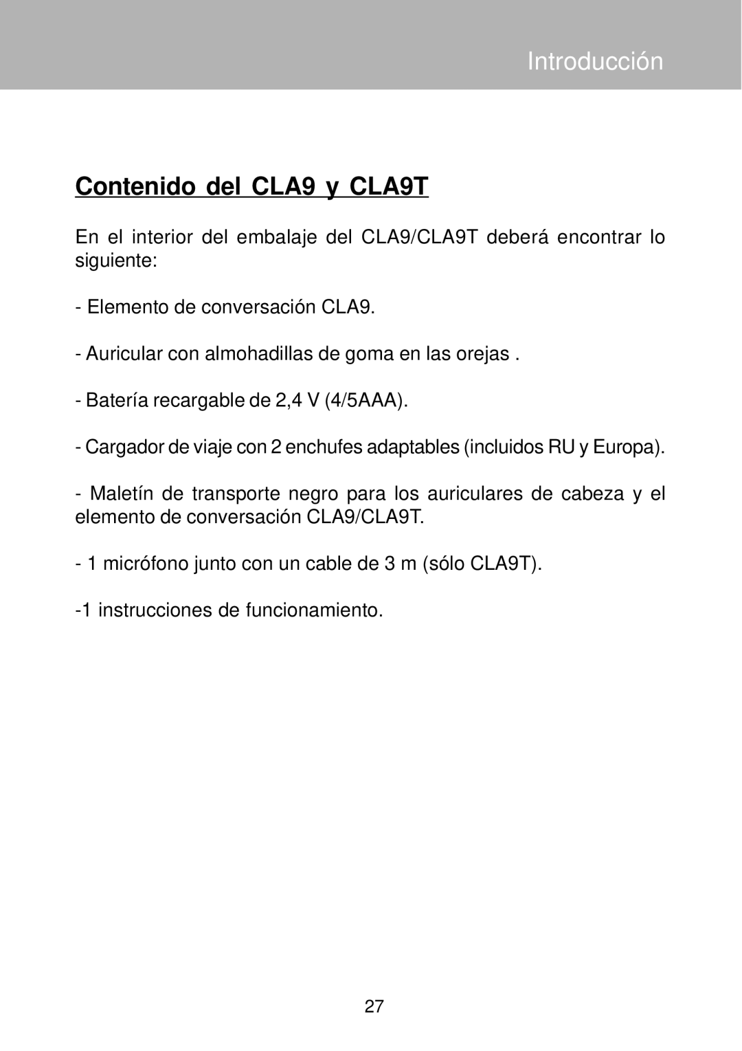 Geemarc manual Contenido del CLA9 y CLA9T 