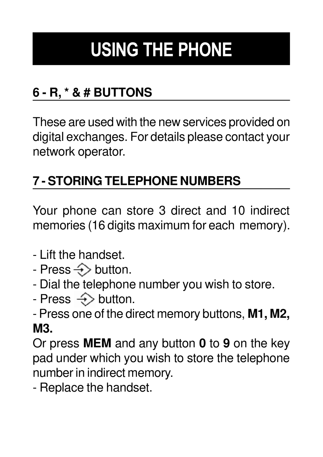 Geemarc Dallas 10 manual # Buttons, Storing Telephone Numbers 