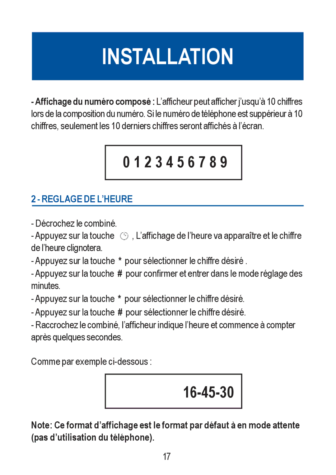 Geemarc Jupiter 10 manual 2 3 4 5 6 7 8, Reglage DE L’HEURE 