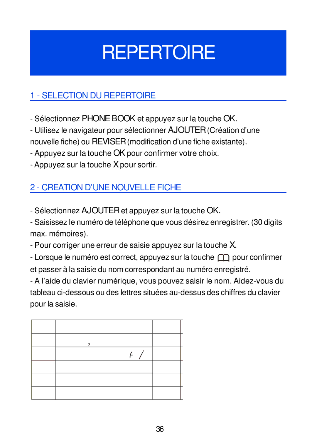 Geemarc Jupiter 4 manual Selection DU Repertoire, Sélectionnez Phone Book et appuyez sur la touche OK 