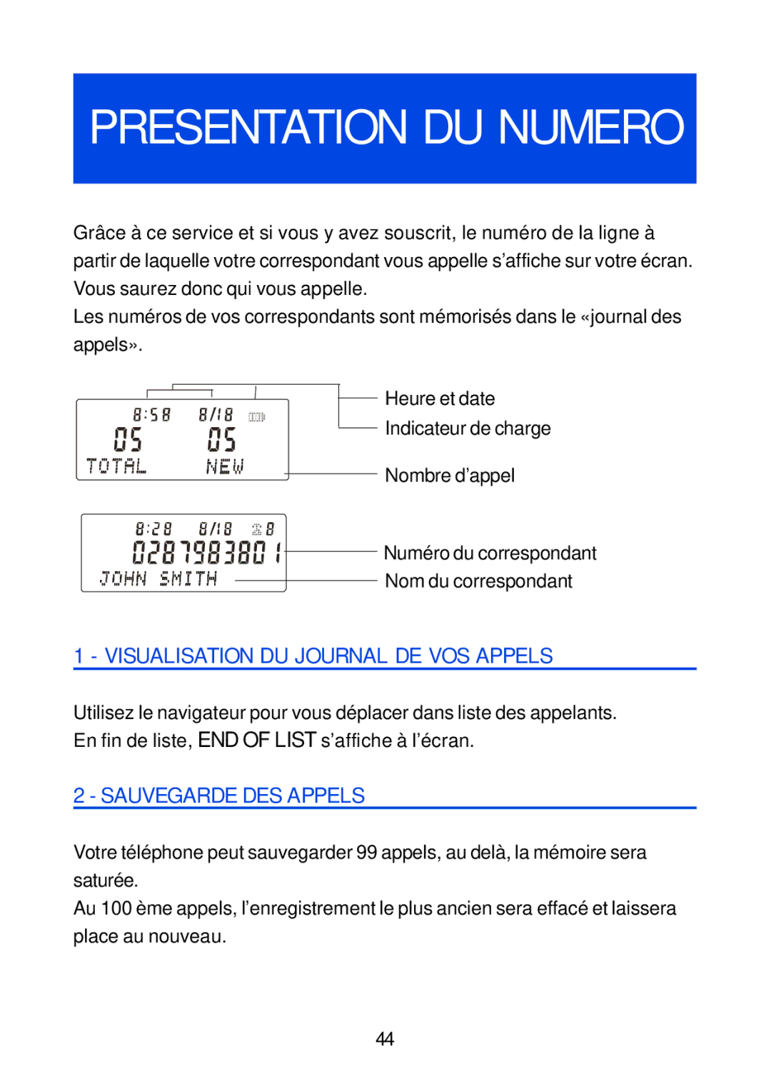 Geemarc Jupiter 4 manual Visualisation DU Journal DE VOS Appels, Sauvegarde DES Appels 