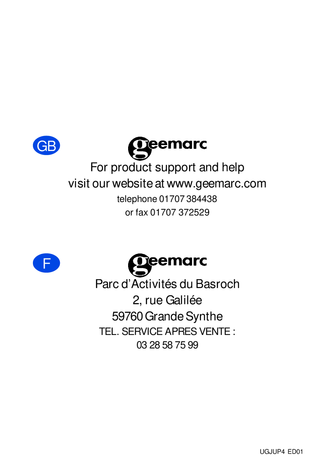 Geemarc Jupiter 4 manual For product support and help 