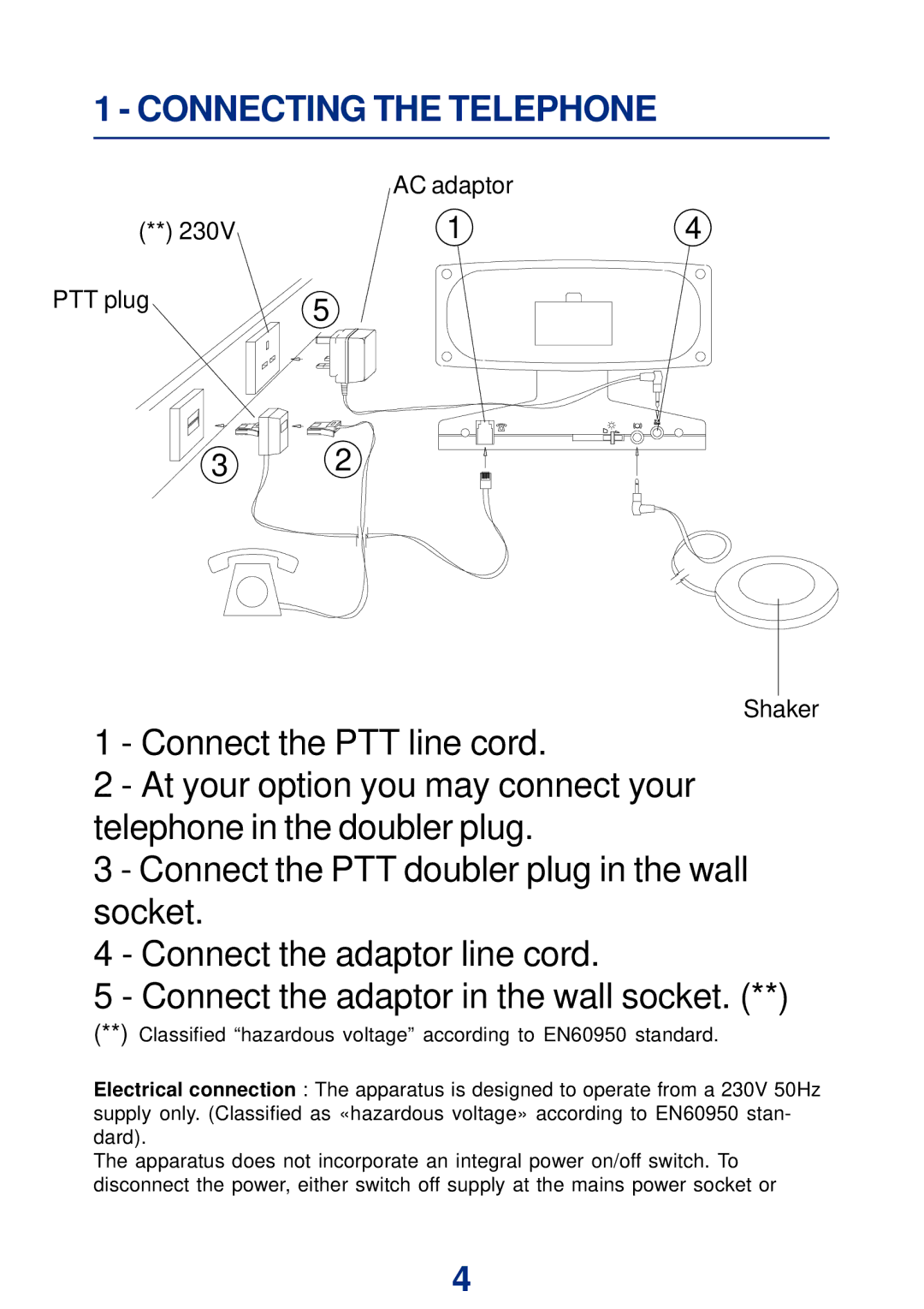 Geemarc Large Display Alarm Clock manual Connecting the Telephone 