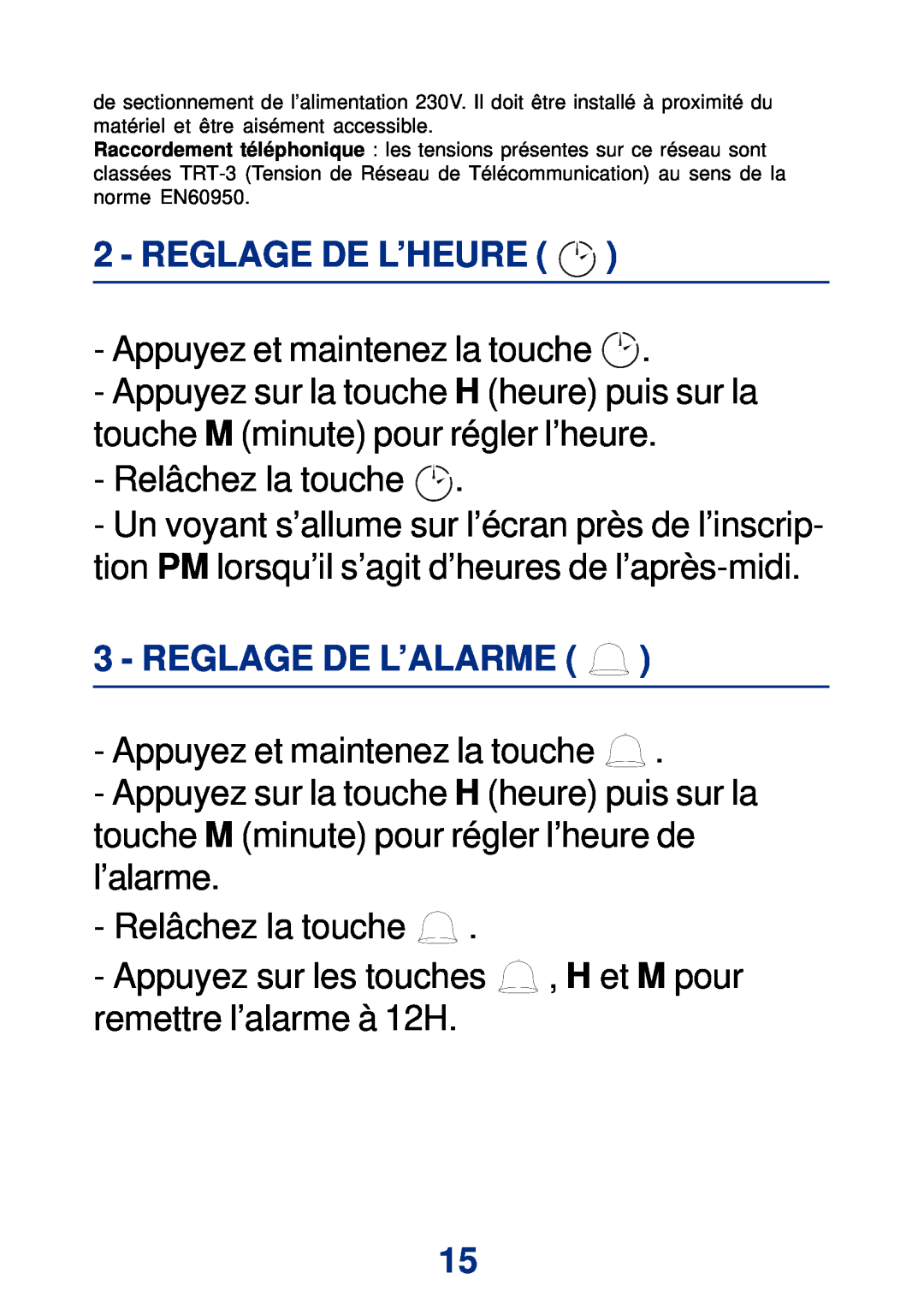 Geemarc Large Display Alarm Clock manual Reglage De L’Heure, Reglage De L’Alarme 