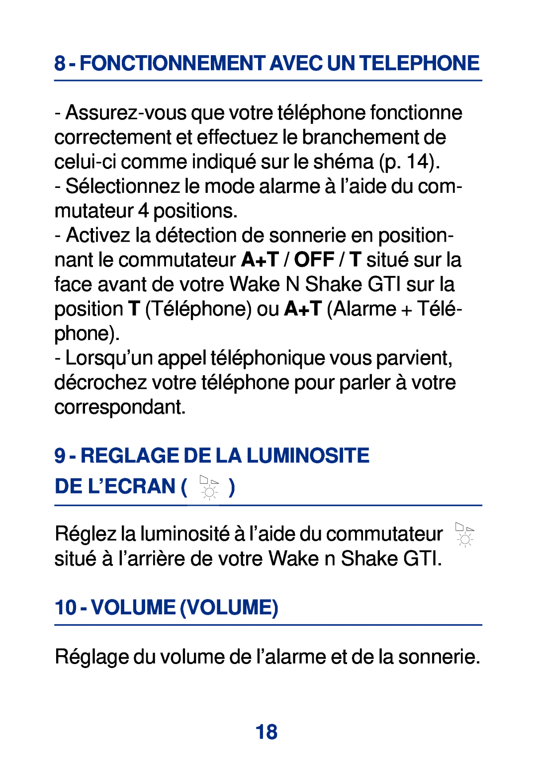 Geemarc Large Display Alarm Clock Fonctionnement Avec Un Telephone, Reglage De La Luminosite De L’Ecran, Volume Volume 