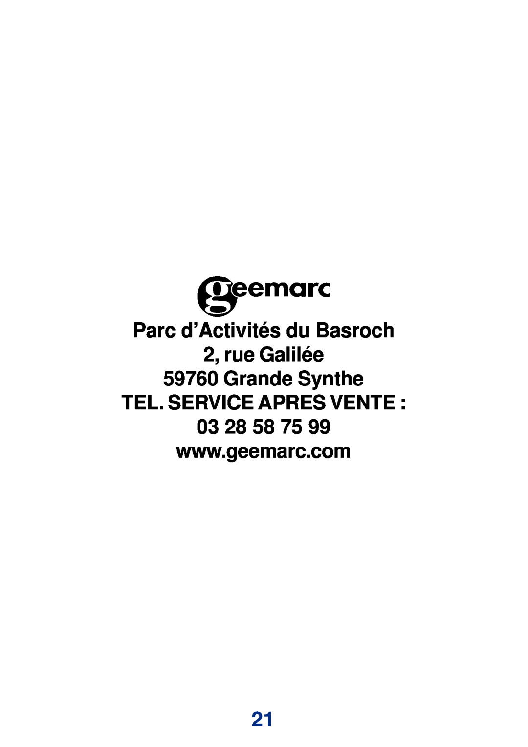 Geemarc Large Display Alarm Clock manual Parc d’Activités du Basroch 2, rue Galilée 59760 Grande Synthe 