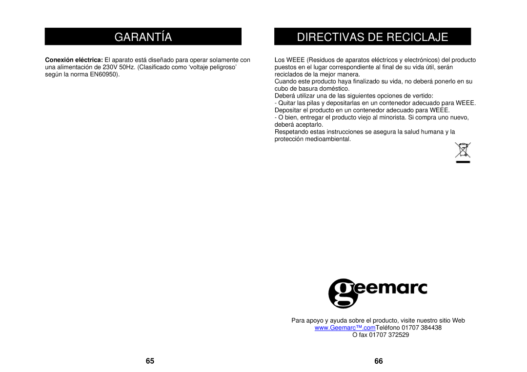 Geemarc LH100 manual Directivas DE Reciclaje, 496513 