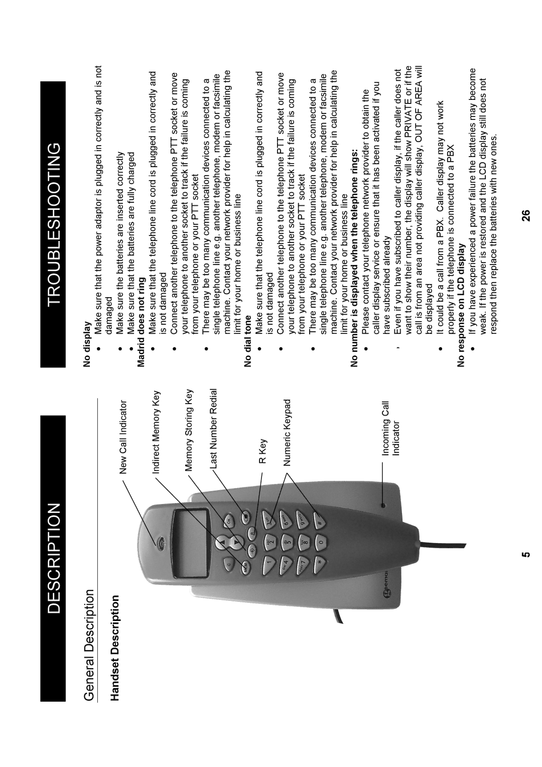 Geemarc Madrid manual Description Troubleshooting, General Description, Handset Description 