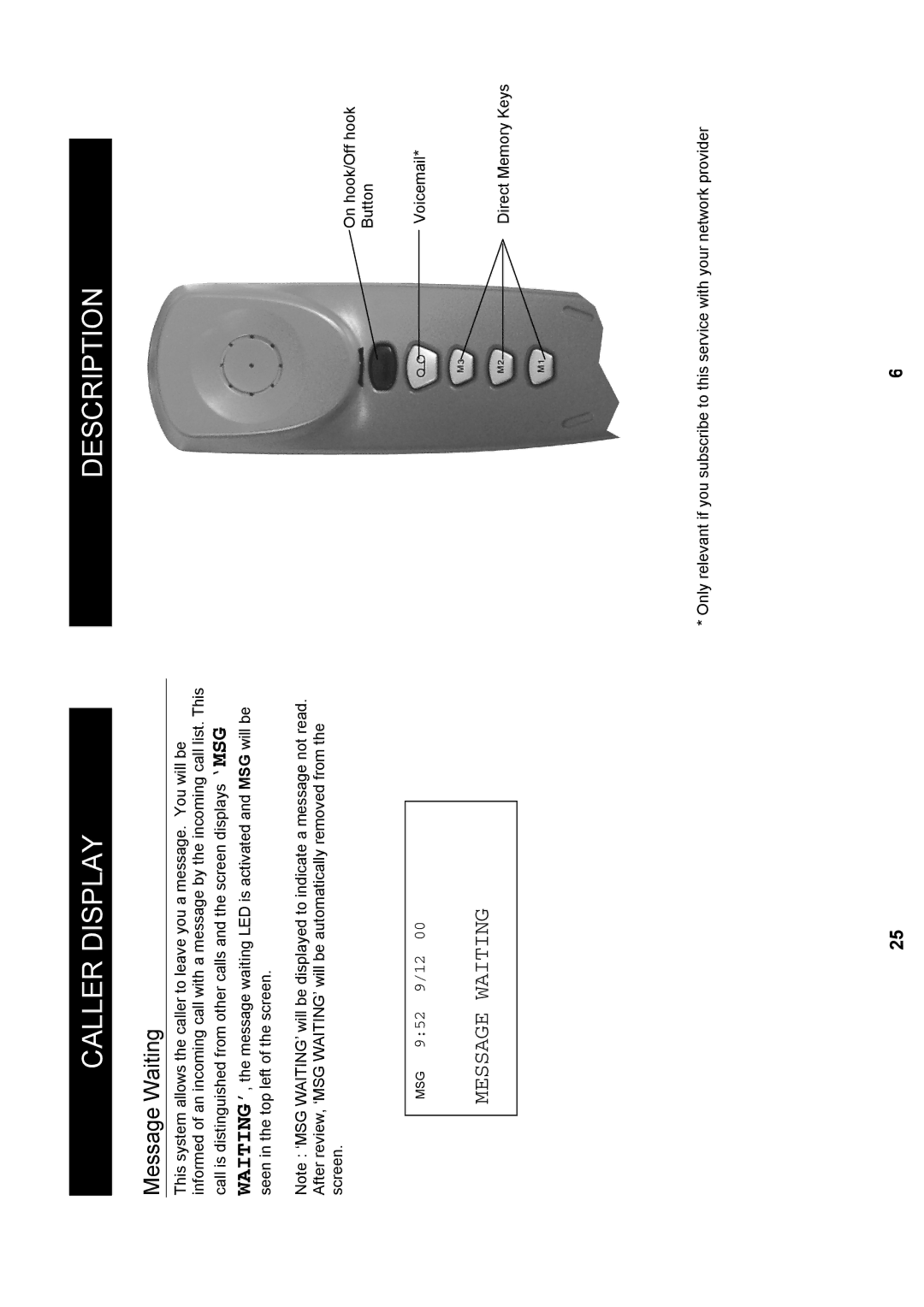 Geemarc Madrid manual Caller Display, Description, Message Waiting 