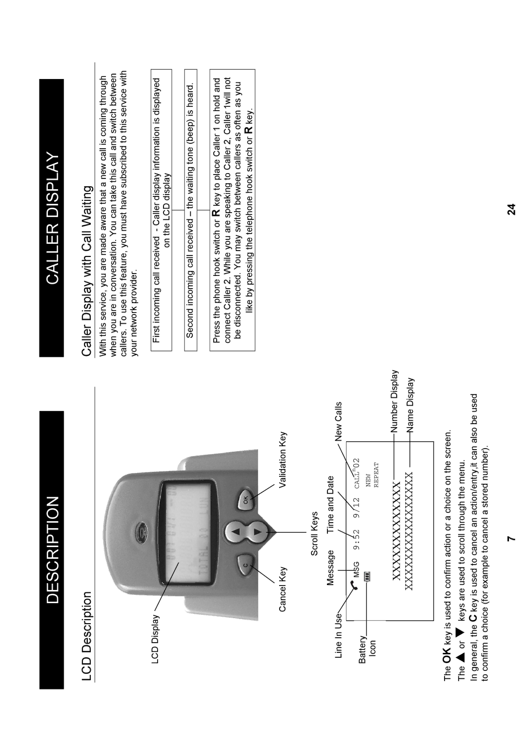 Geemarc Madrid manual Description Caller Display, LCD Description, Caller Display with Call Waiting 