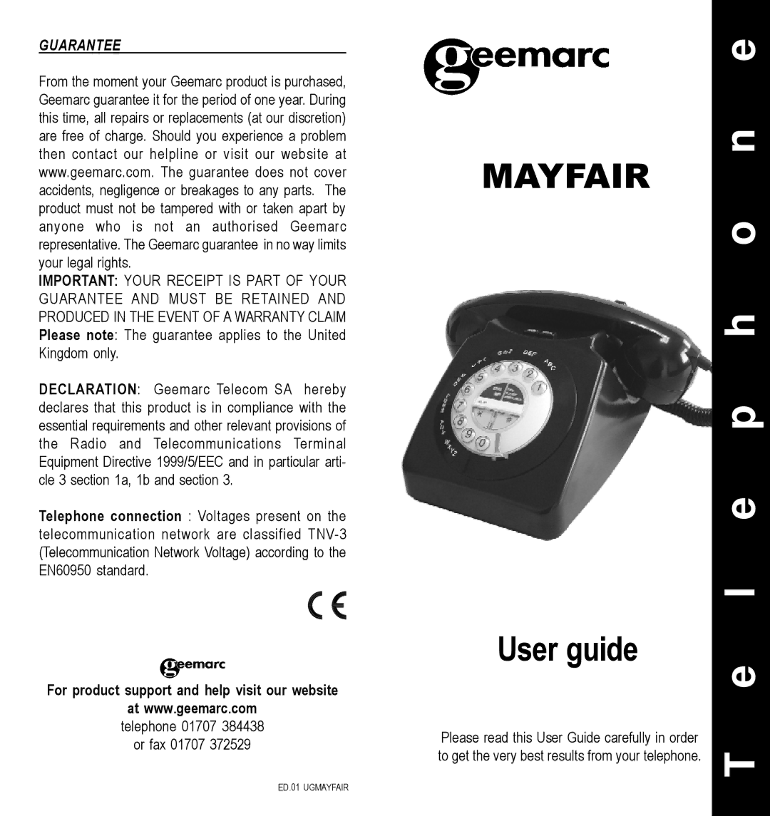 Geemarc MAYFAIR warranty Mayfair, Guarantee 