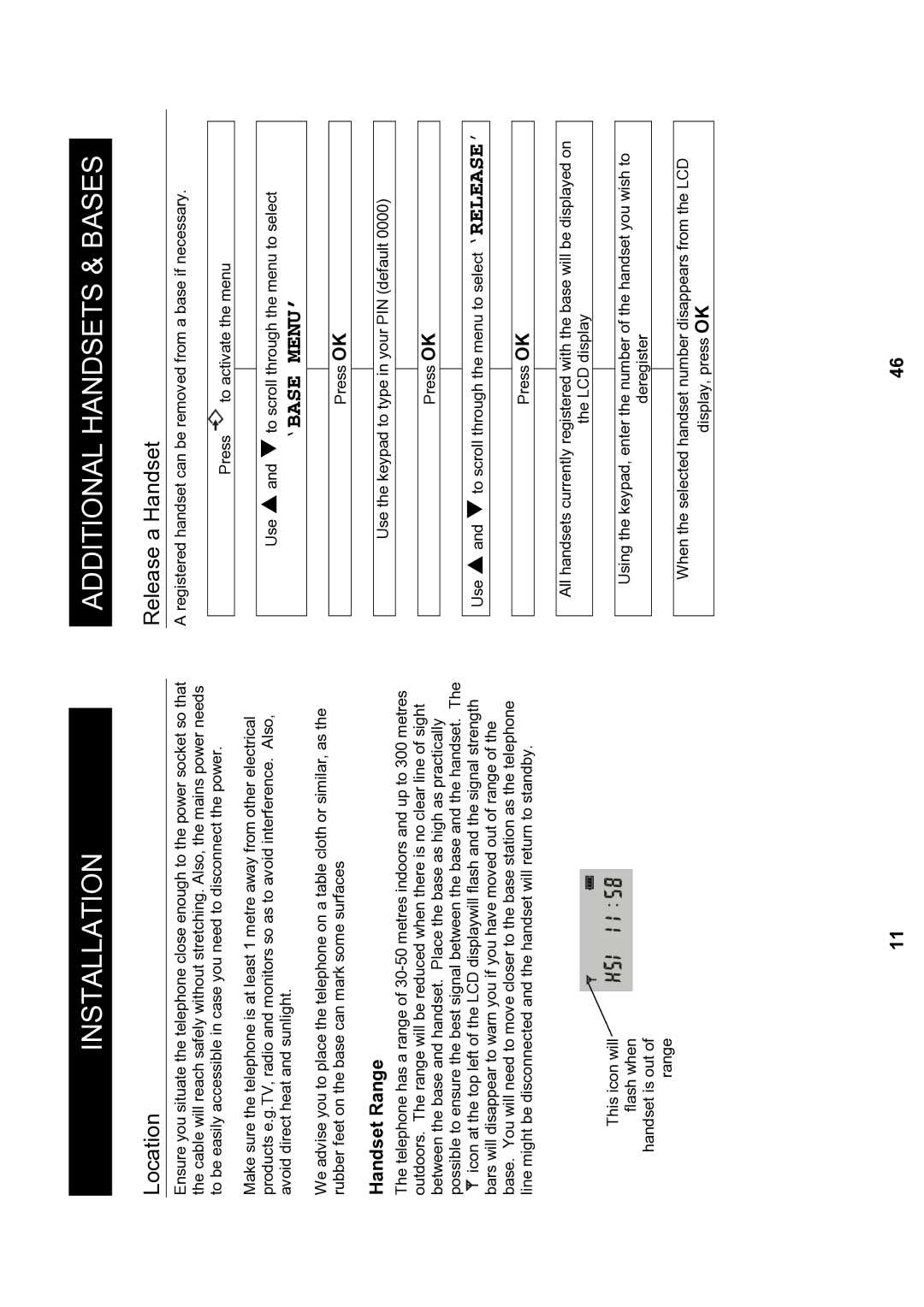 Geemarc MyDECT manual Installation, Location, Release a Handset, ‘Base Menu’, Handset Range 