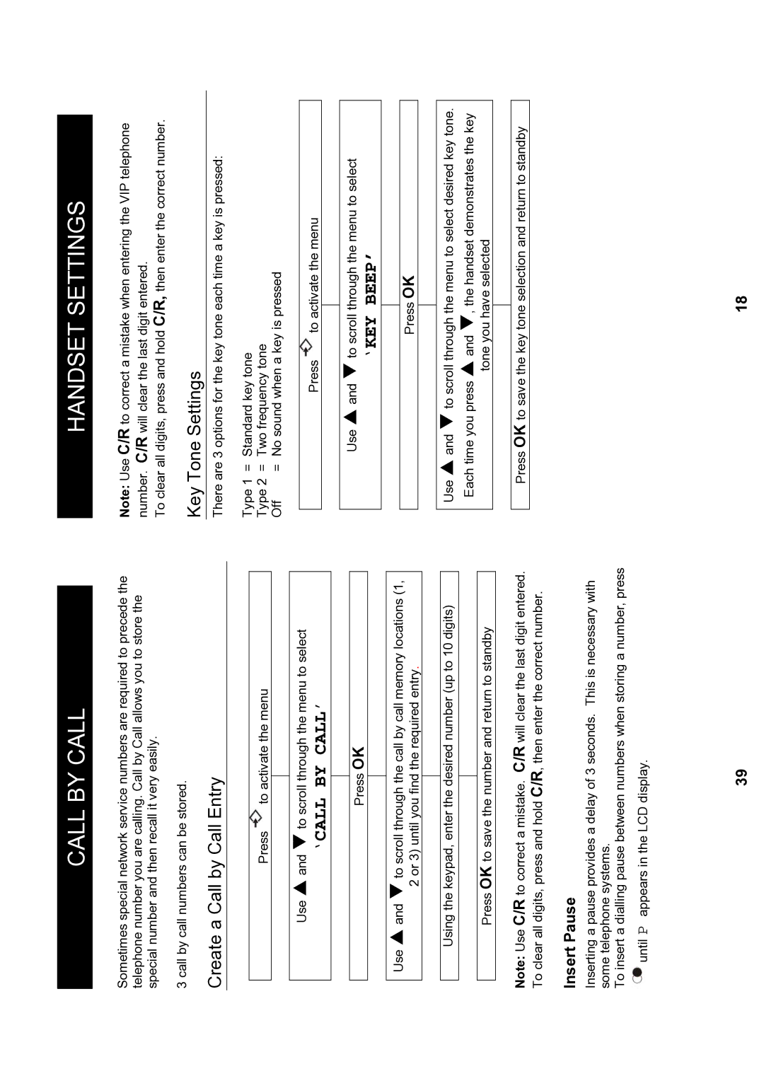 Geemarc MyDECT manual Create a Call by Call Entry, Key Tone Settings, ‘Key Beep’, Insert Pause 