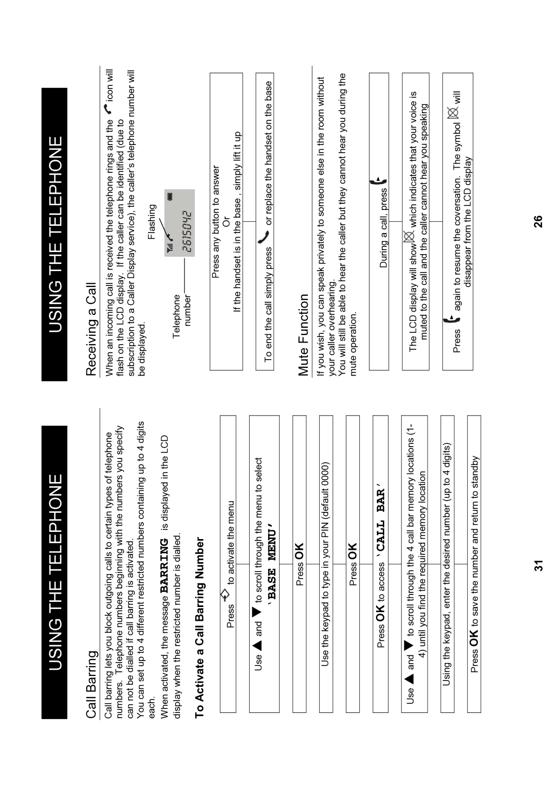 Geemarc MyDECT manual Receiving a Call, Mute Function, To Activate a Call Barring Number 