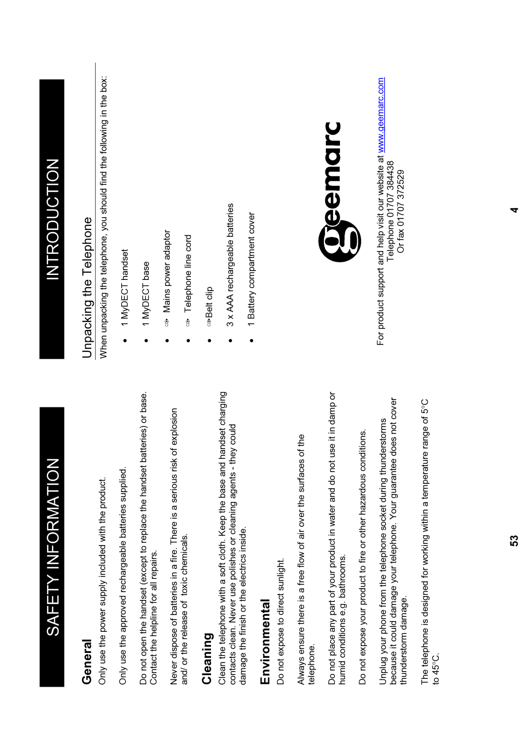 Geemarc MyDECT manual Safety Information, Unpacking the Telephone 