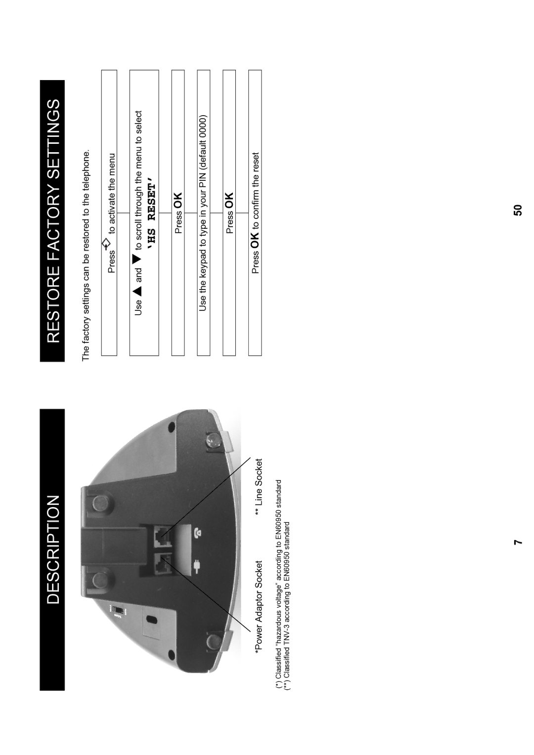 Geemarc MyDECT manual Restore Factory Settings, ‘Hs Reset’ 