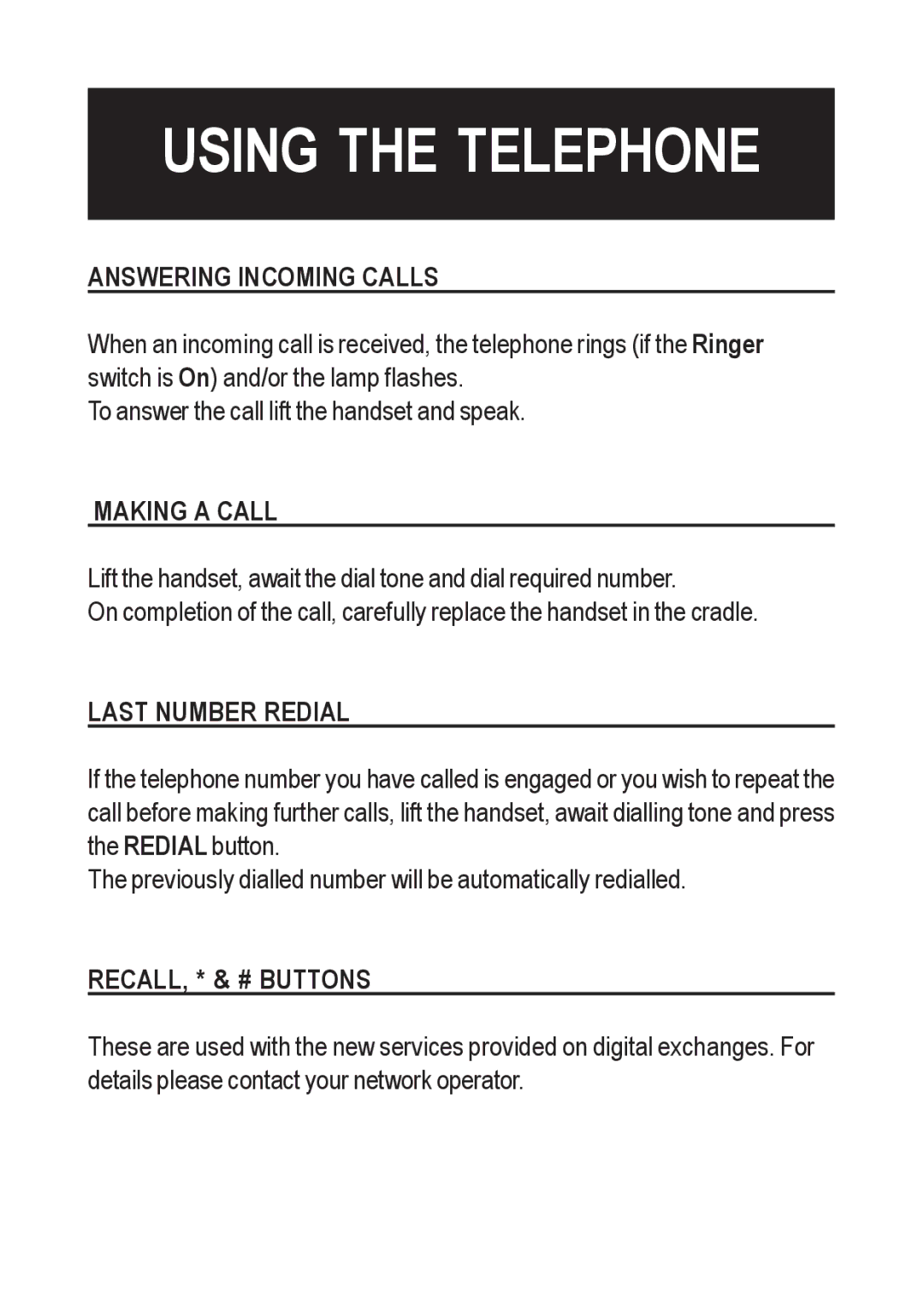 Geemarc Petite Trac manual Answering Incoming Calls, Making a Call, Last Number Redial, RECALL, * & # Buttons 