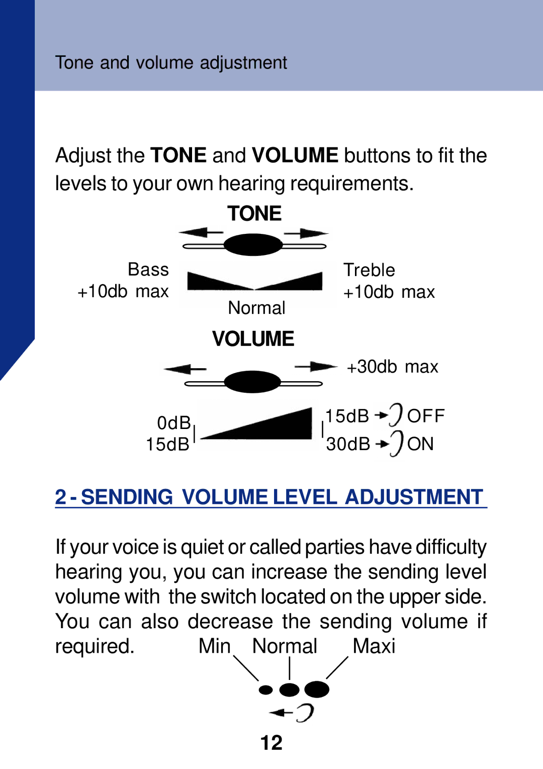 Geemarc PhotoPhone manual Tone, Sending Volume Level Adjustment 