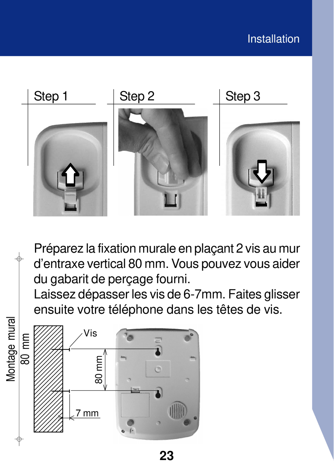 Geemarc PhotoPhone manual Montage mural 