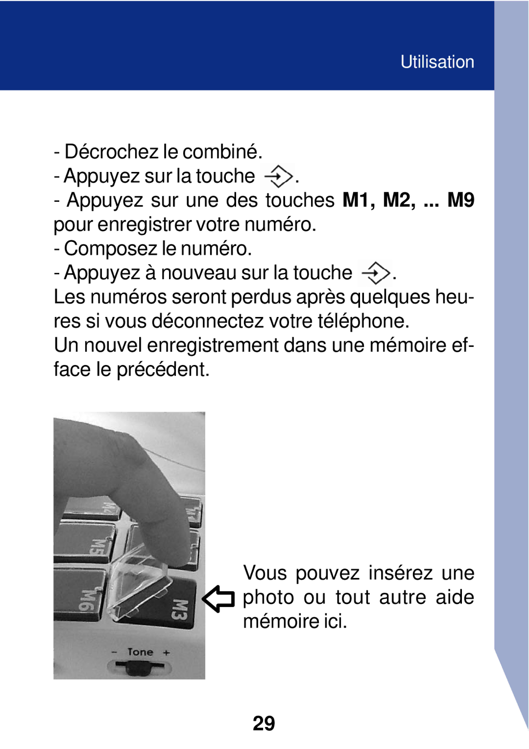 Geemarc PhotoPhone manual Utilisation 