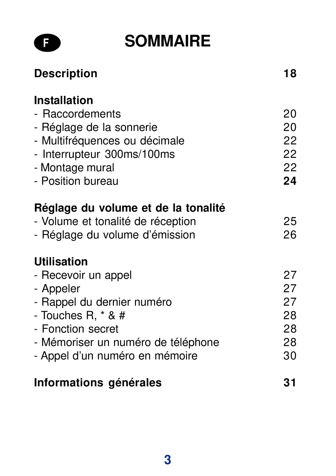 Geemarc PhotoPhone manual Sommaire 