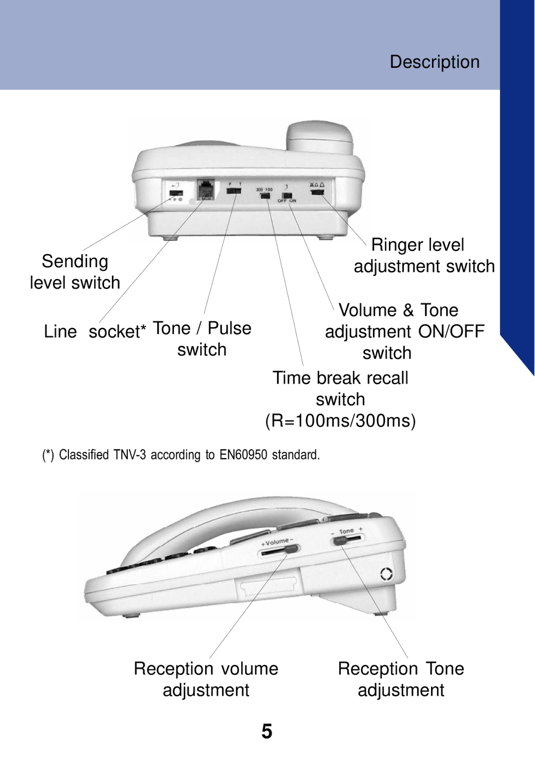 Geemarc PhotoPhone manual Reception volume Reception Tone Adjustment 