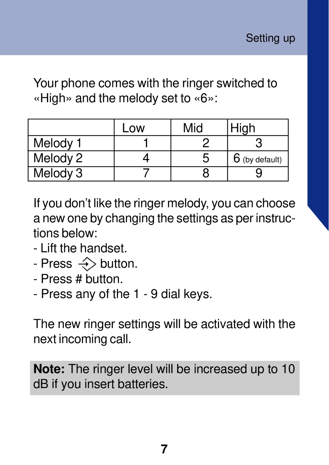 Geemarc PhotoPhone manual Setting up 