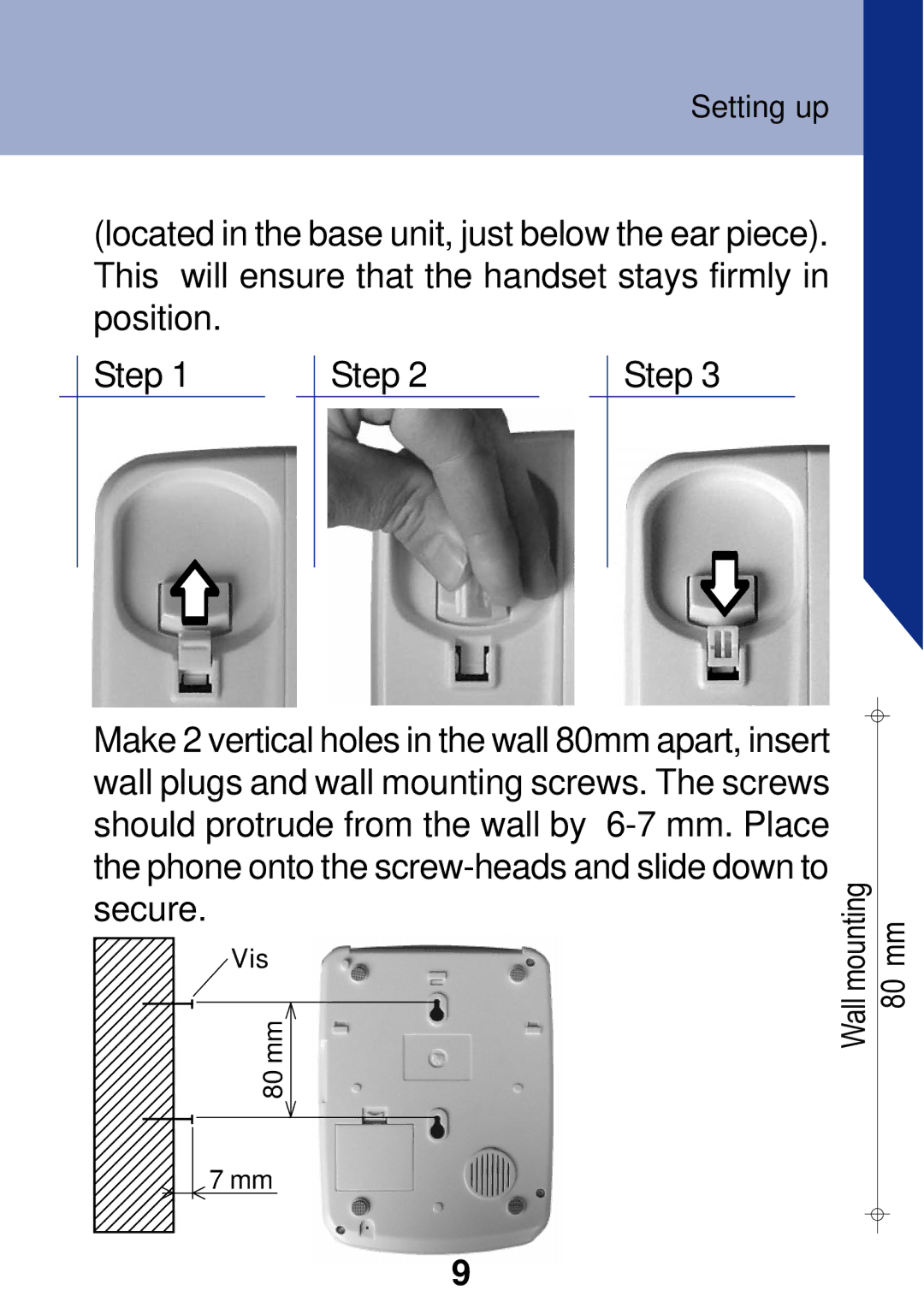 Geemarc PhotoPhone manual Wall mounting 80 mm 