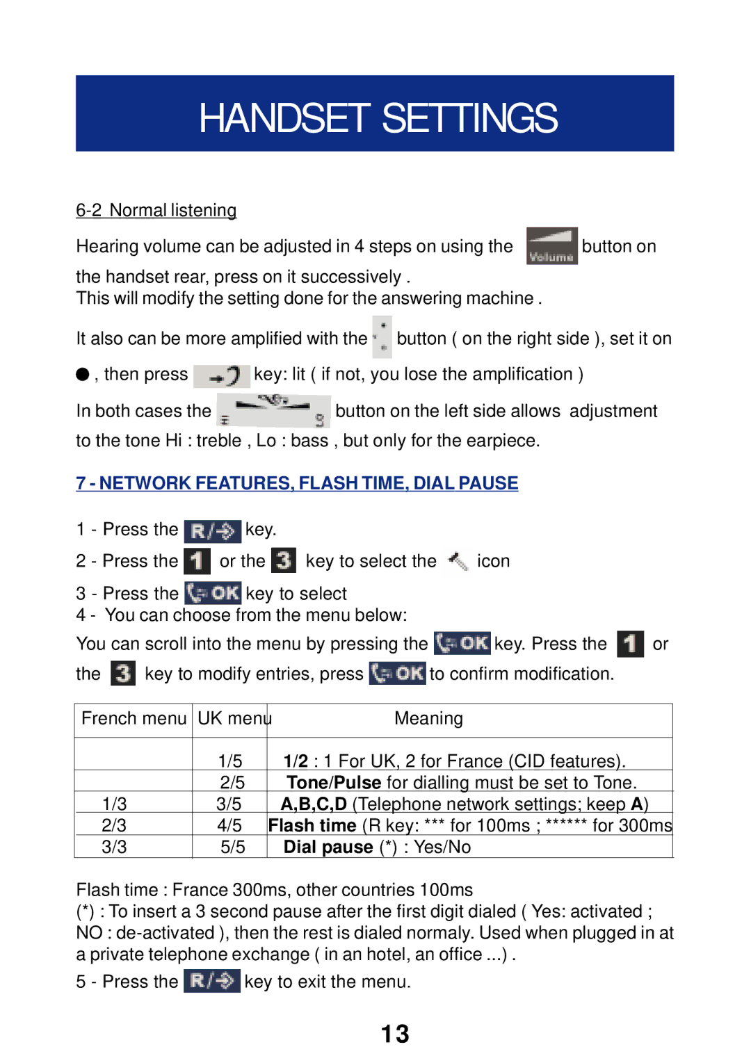 Geemarc T300 manual Network FEATURES, Flash TIME, Dial Pause 