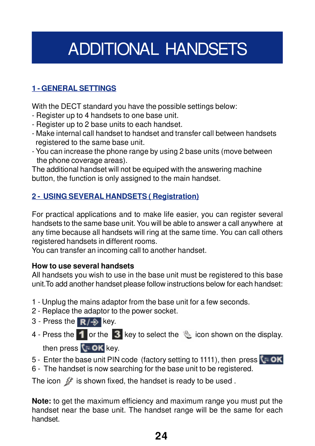 Geemarc T300 manual Additional Handsets, General Settings, Using Several Handsets Registration, How to use several handsets 