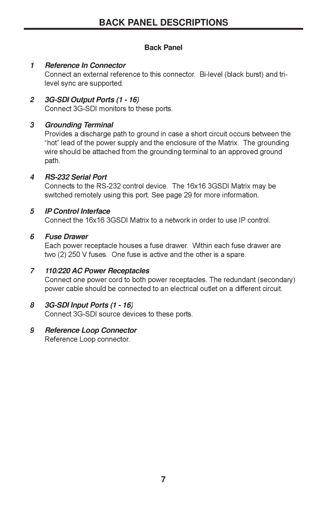 Gefen 1080P manual Back Panel Descriptions, Reference In Connector 