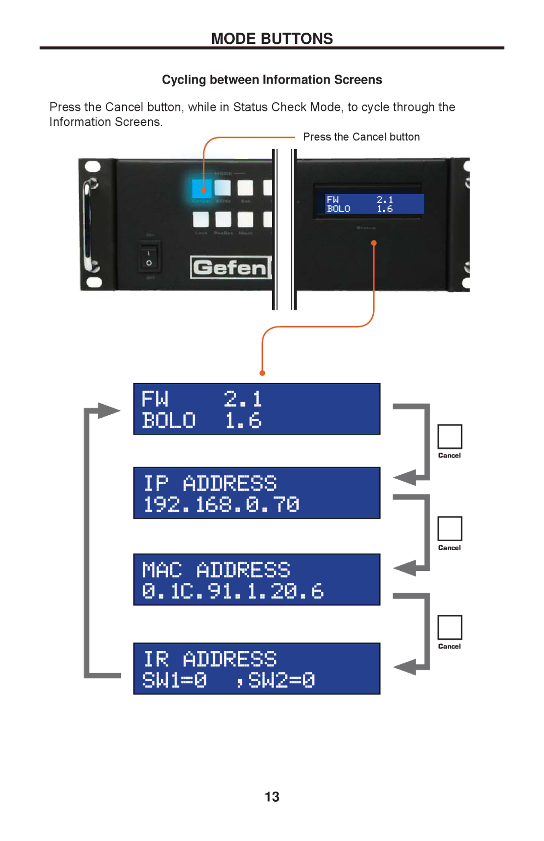 Gefen 1080P manual Cycling between Information Screens 