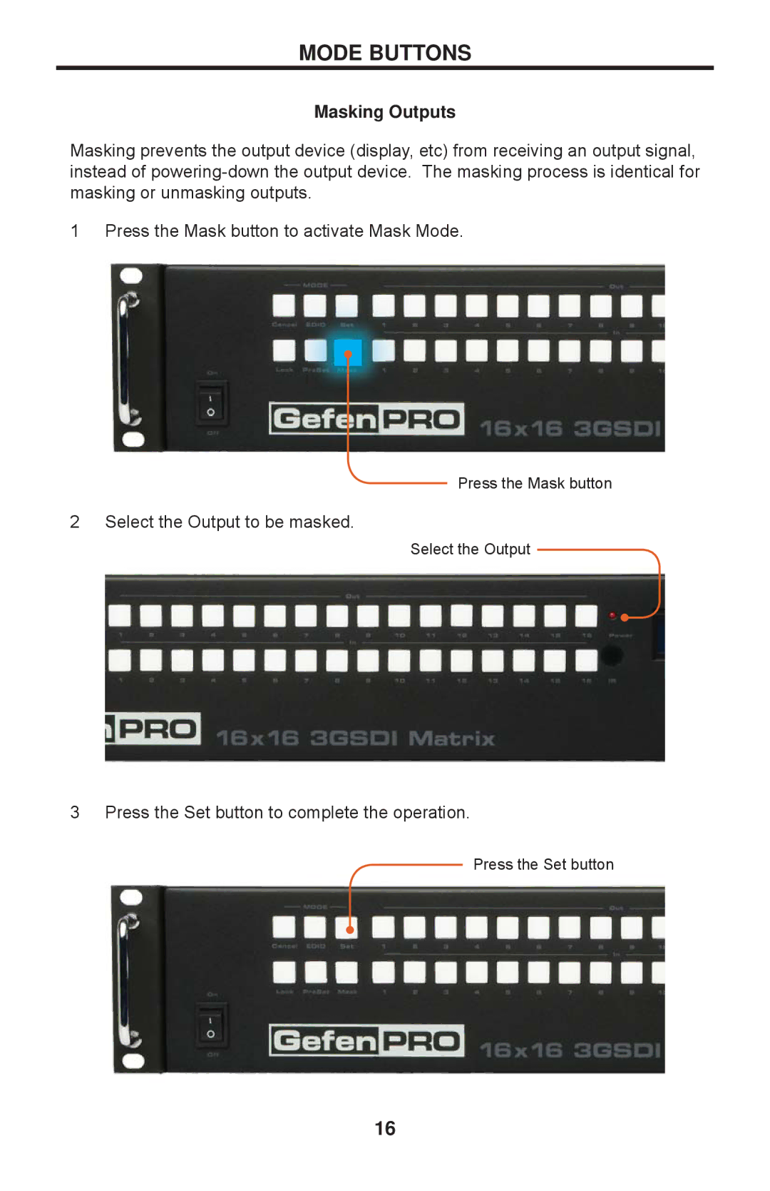 Gefen 1080P manual Masking Outputs 