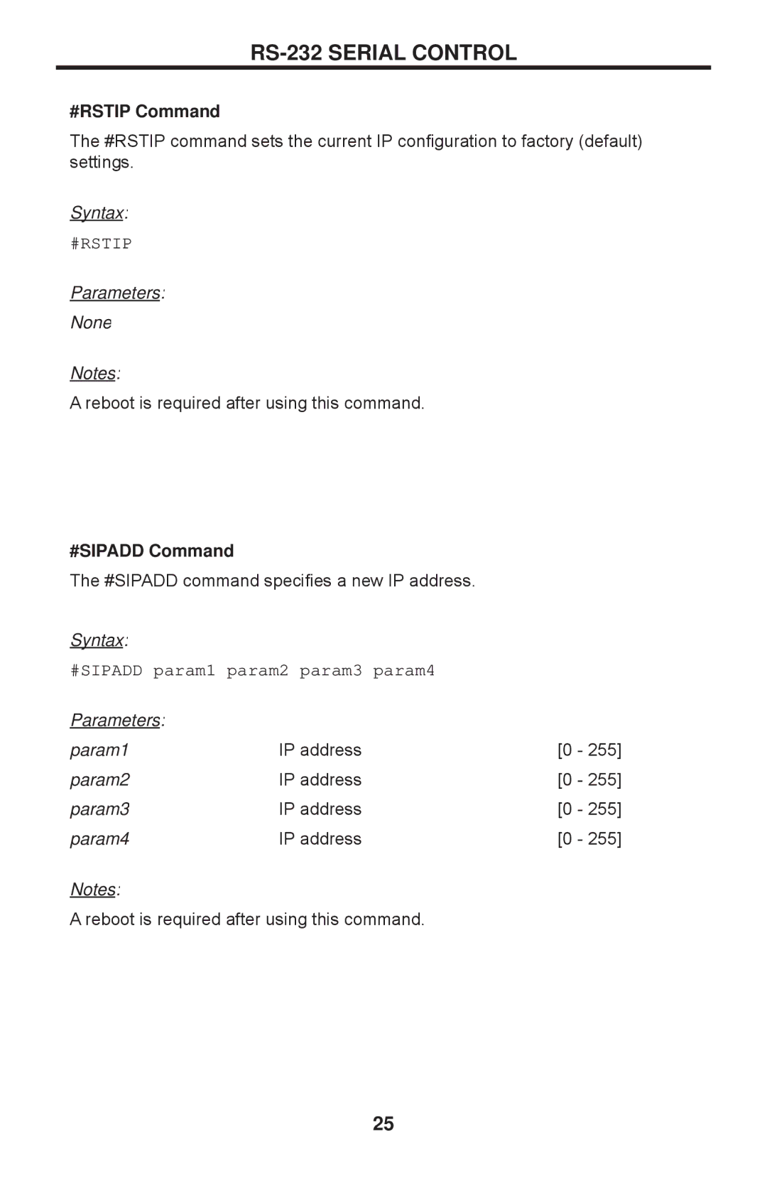 Gefen 1080P manual #RSTIP Command, #SIPADD Command 