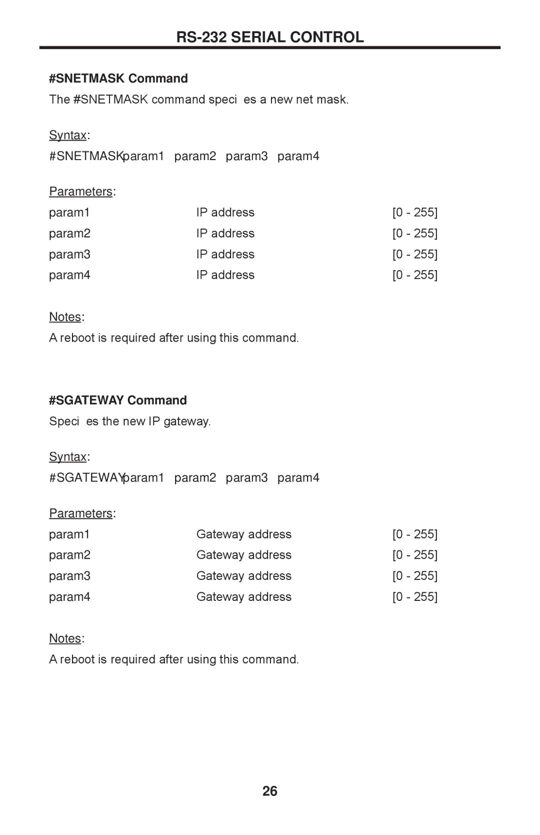 Gefen 1080P manual #SNETMASK Command, #SGATEWAY Command 