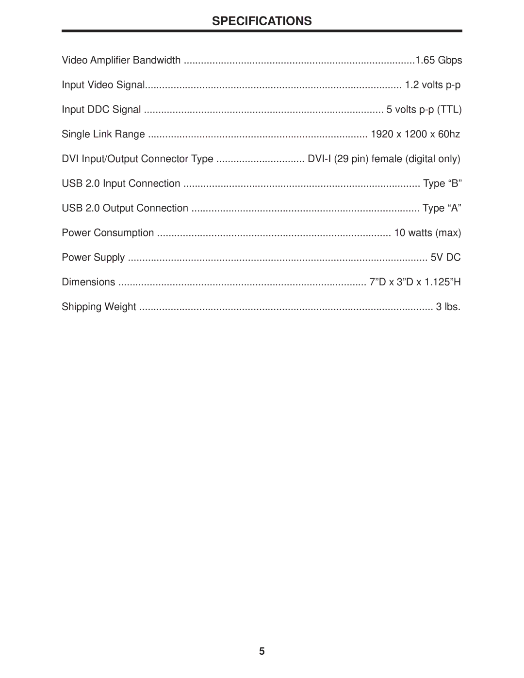 Gefen 2x1 DVI KVM Switcher user manual Specifications 