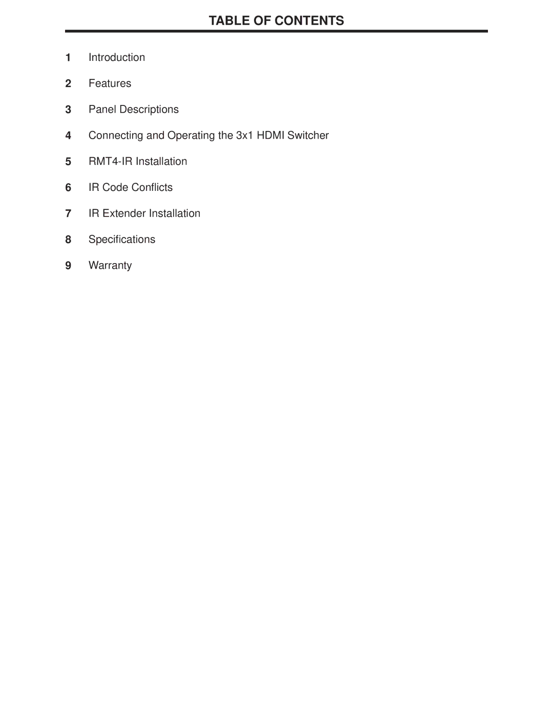 Gefen 3x1 HDMI Switcher user manual Table of Contents 