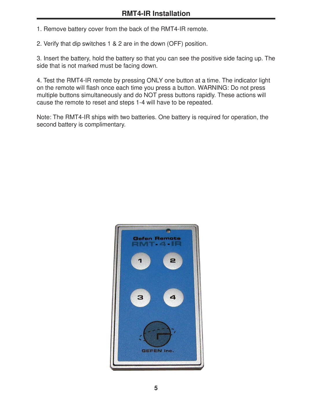 Gefen 4x1 DVI Switcher user manual RMT4-IR Installation 