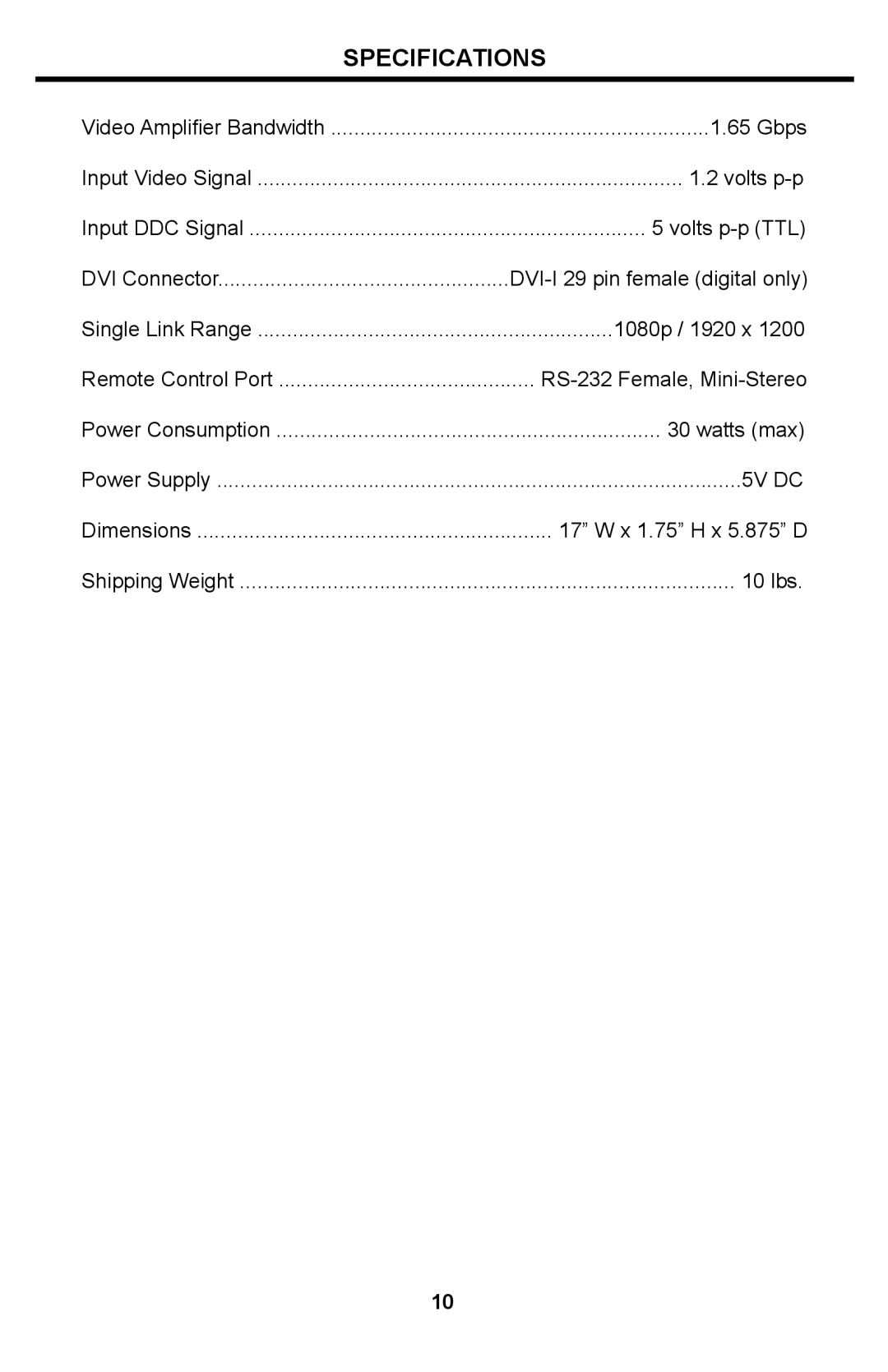 Gefen 4x4 DVI Matrix user manual Specifications 