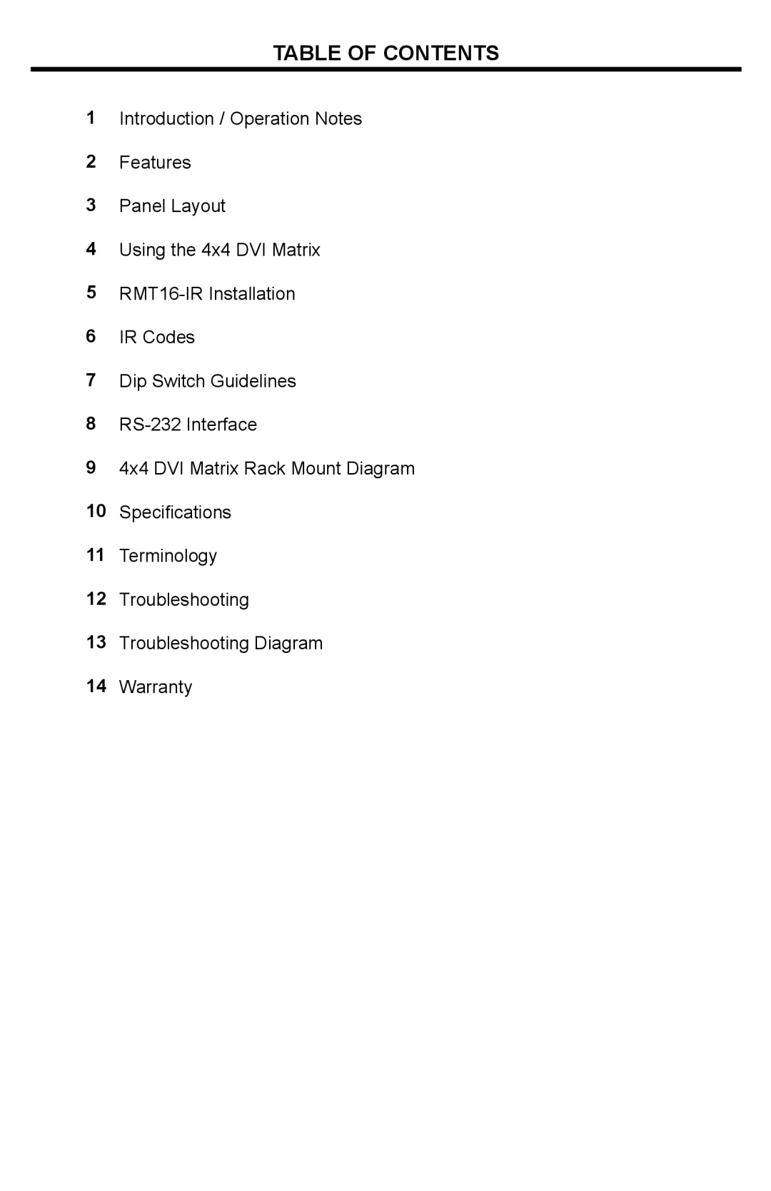 Gefen 4x4 DVI Matrix user manual Table of Contents 