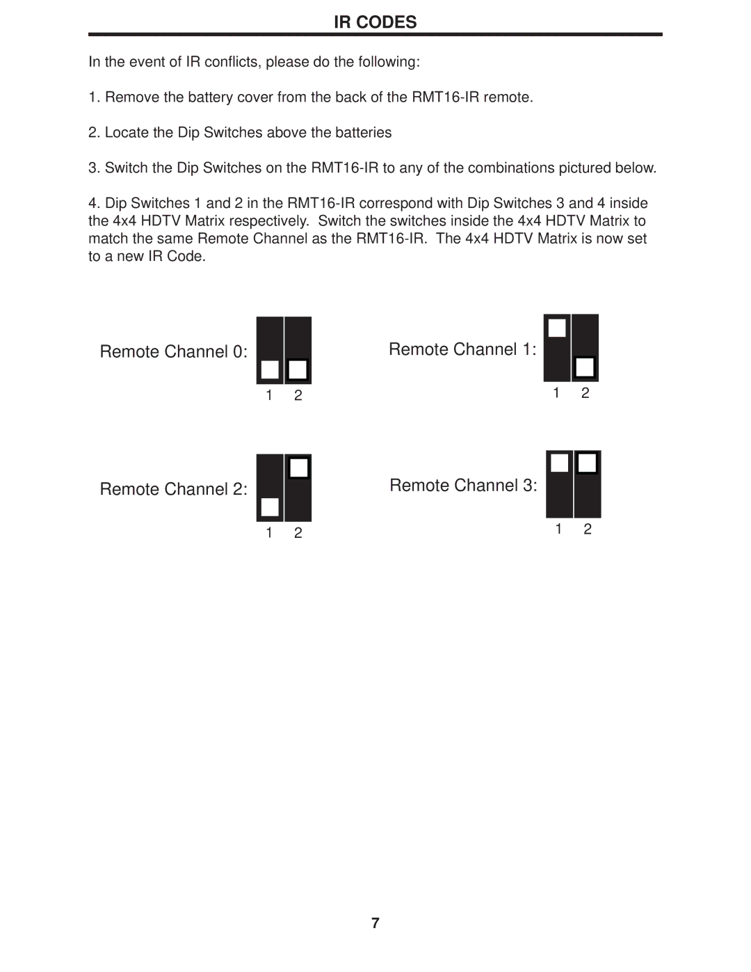 Gefen 4x4 HDTV Matrix user manual IR Codes 