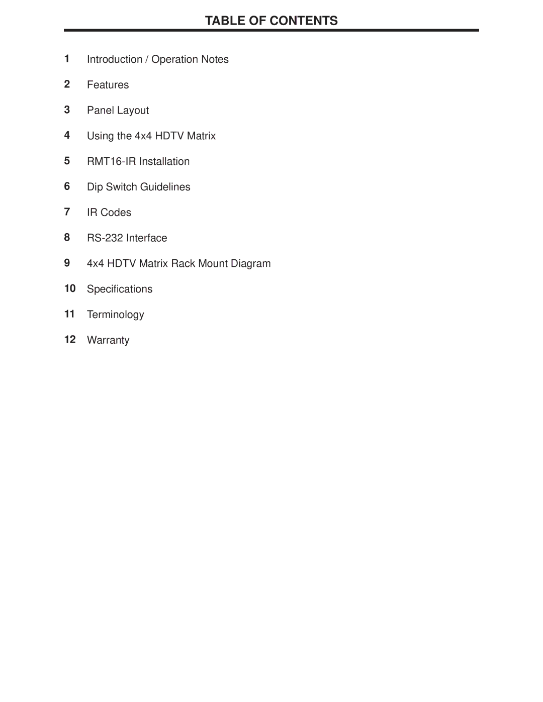 Gefen 4x4 HDTV Matrix user manual Table of Contents 