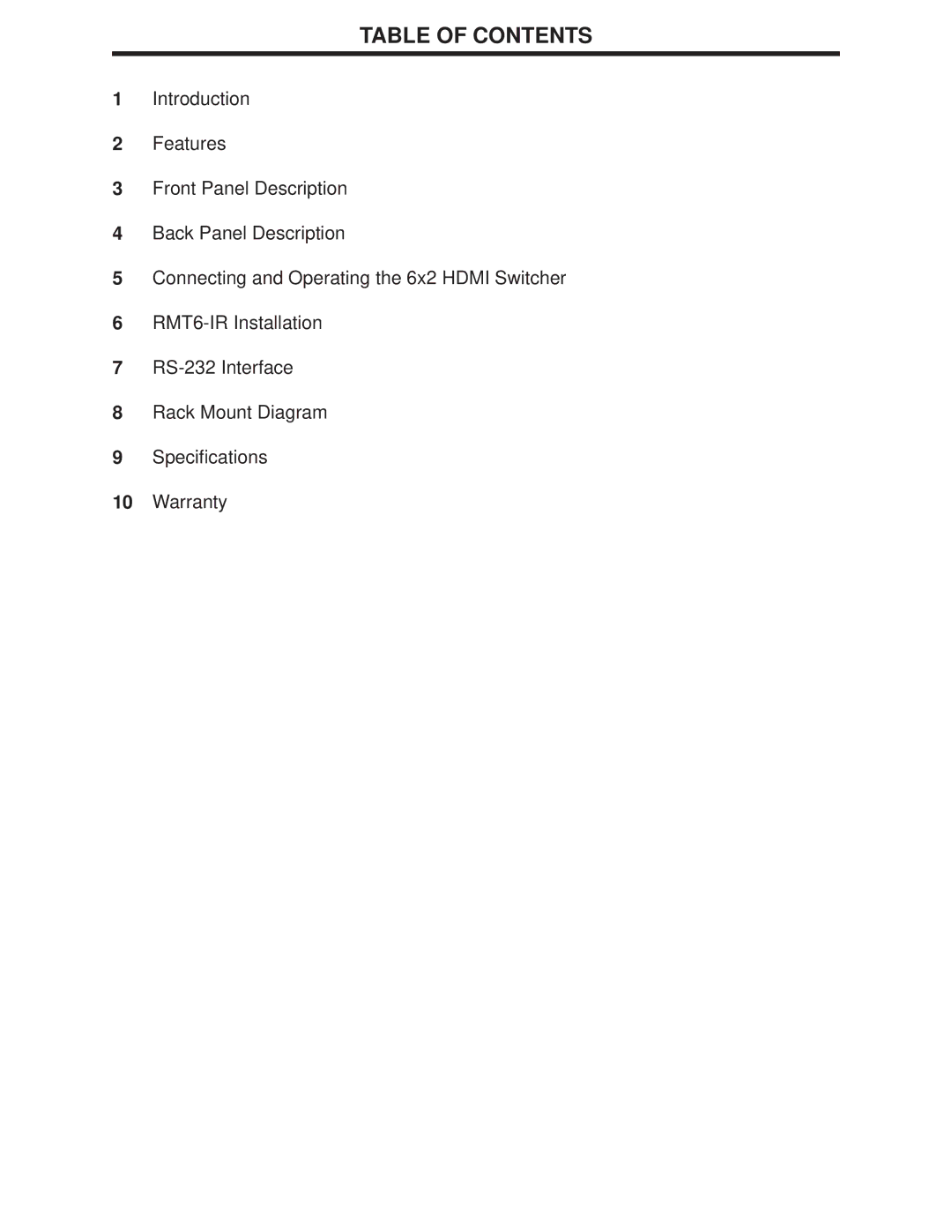 Gefen 6x2 HDMI user manual Table of Contents 