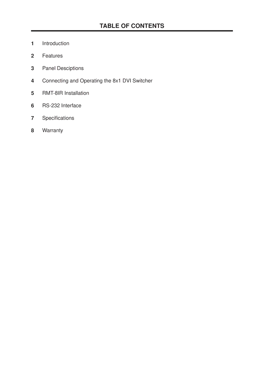 Gefen 8x1 DVI user manual Table of Contents 