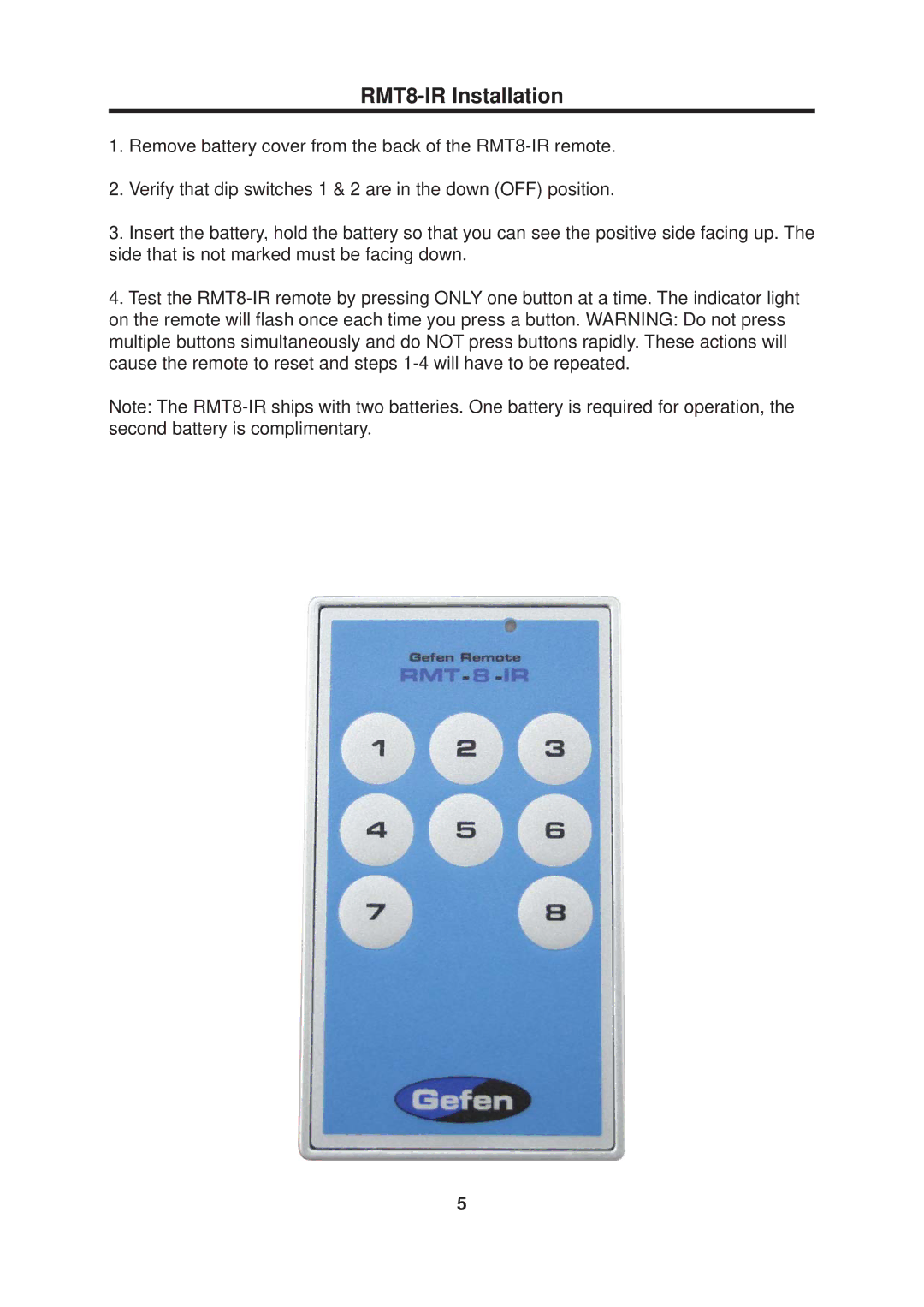 Gefen 8x1 DVI user manual RMT8-IR Installation 