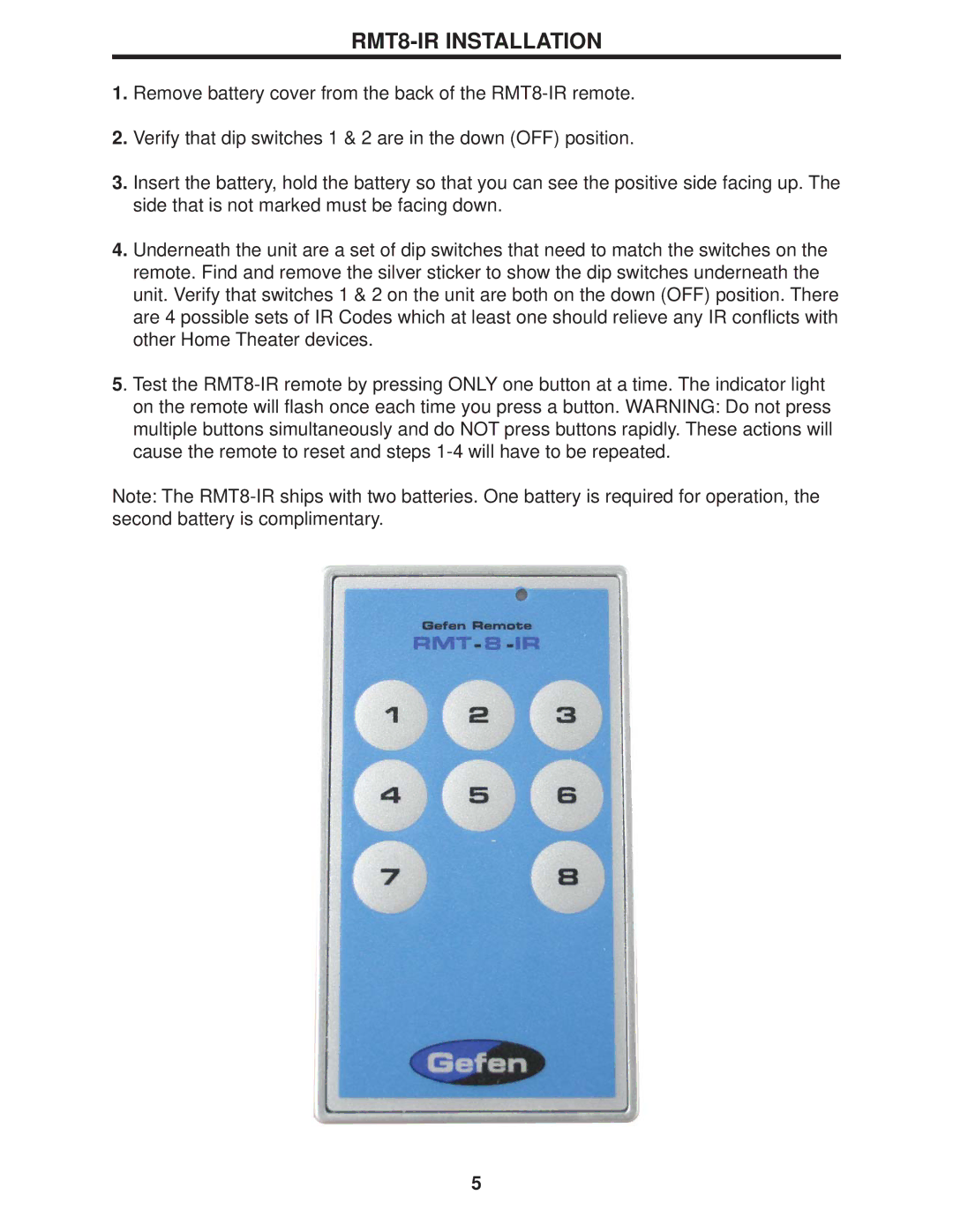 Gefen 8x1 user manual RMT8-IR Installation 