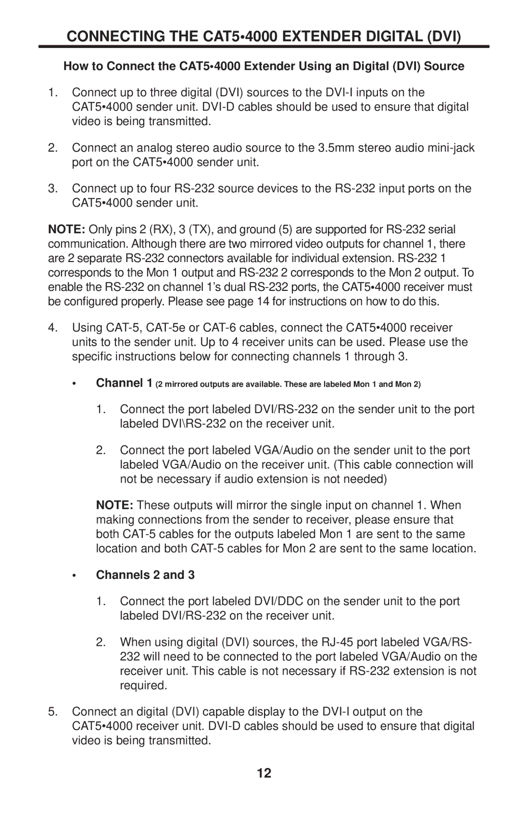 Gefen CAT-5 4000 user manual Connecting the CAT54000 Extender Digital DVI 