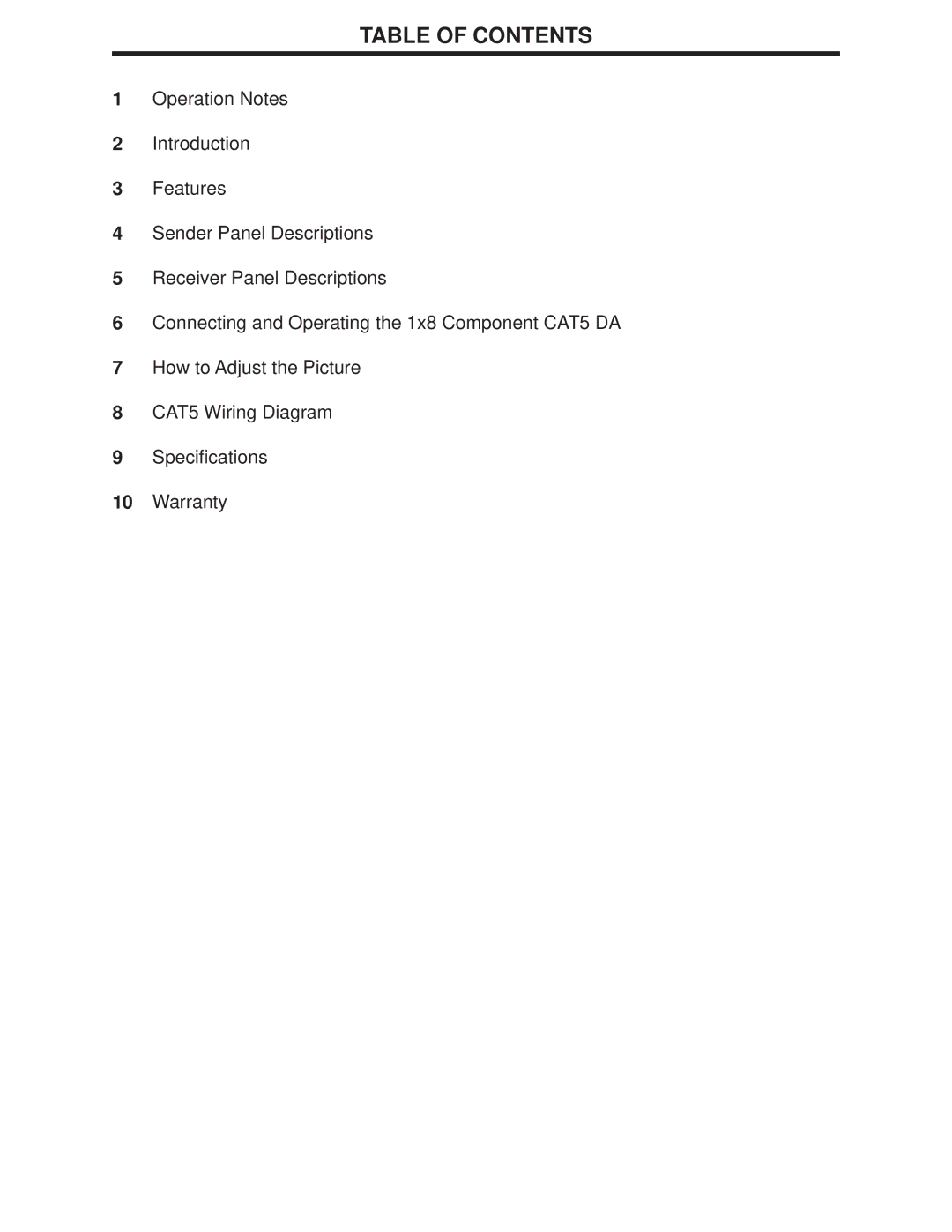 Gefen CAT-5 DA user manual Table of Contents 